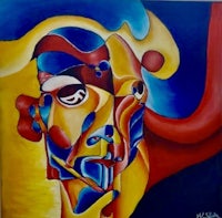 an abstract painting of a man's face