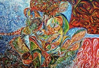 an abstract painting of a woman and a man